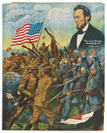 (MILITARY--WORLD WAR ONE.) Group of 6 sentimental patriotic posters depicting Black soldiers.